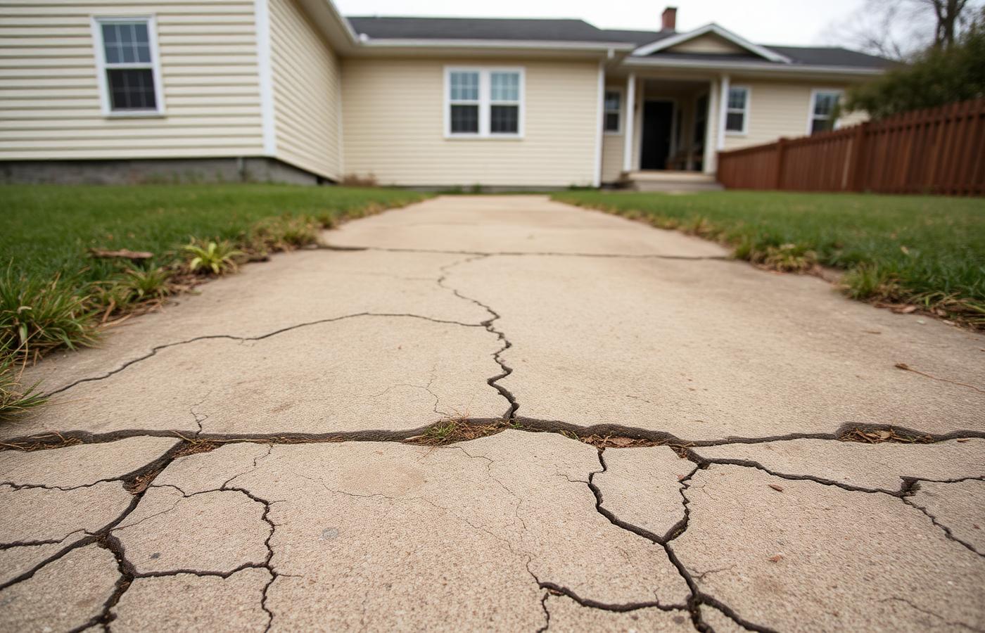 Cracked concrete driveway before replacement